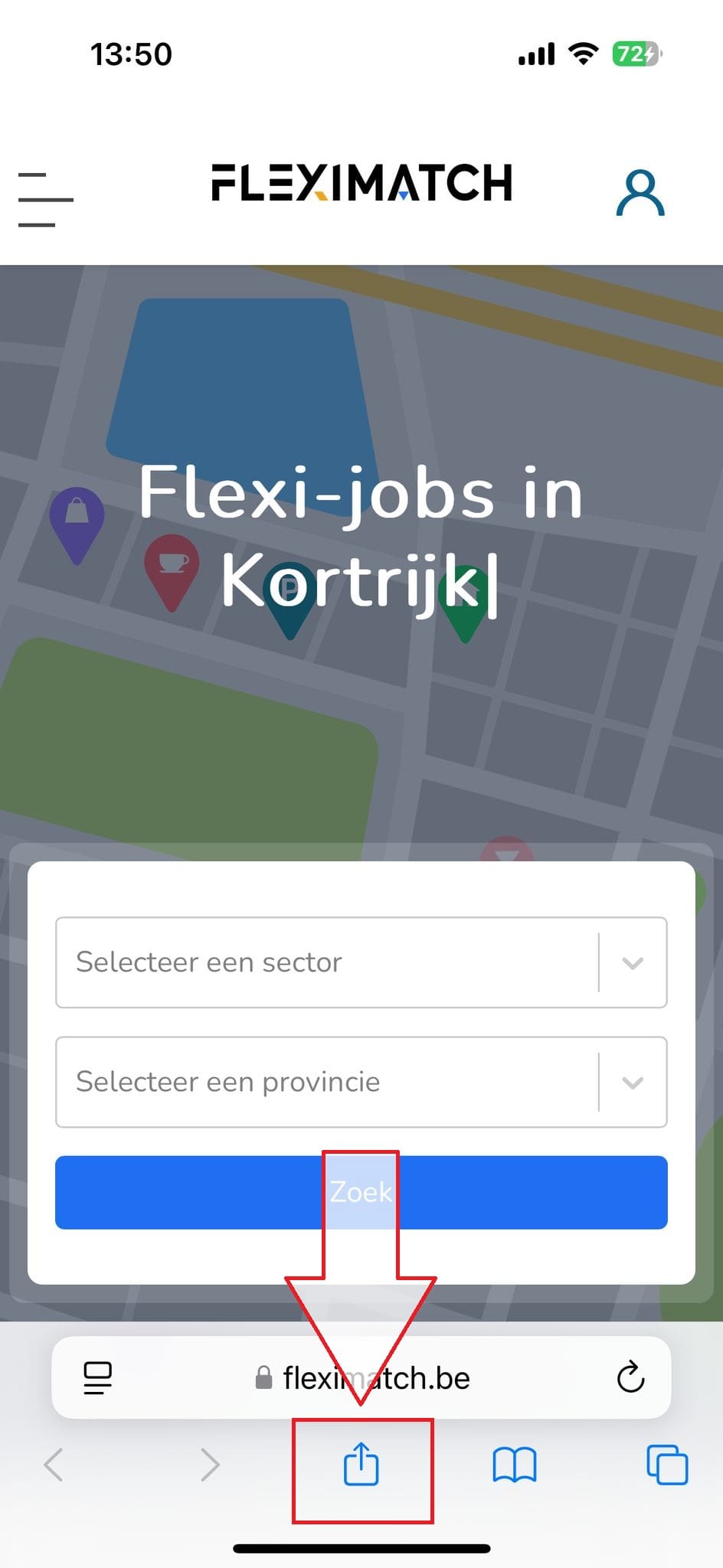 1.Klik op het 'deel' icoon